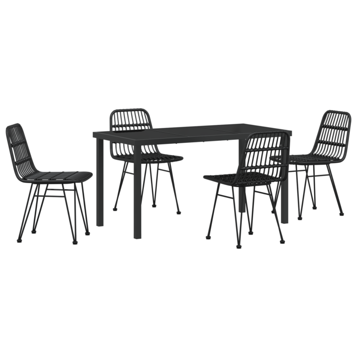 Vidaxl 5 Piece Garden Dining Set Black Poly Rattan