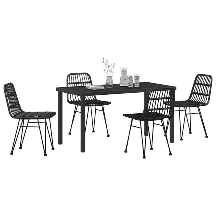 Vidaxl 5 Piece Garden Dining Set Black Poly Rattan