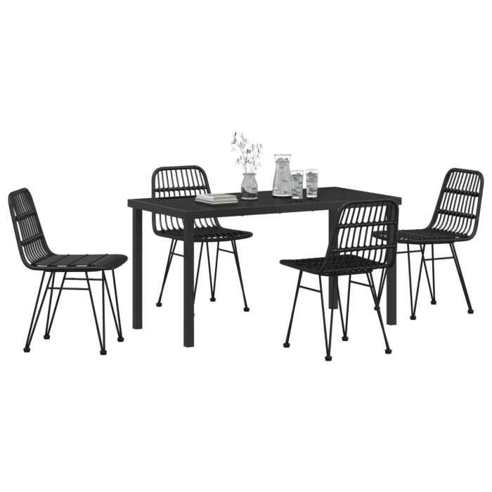 Vidaxl 5 Piece Garden Dining Set Black Poly Rattan