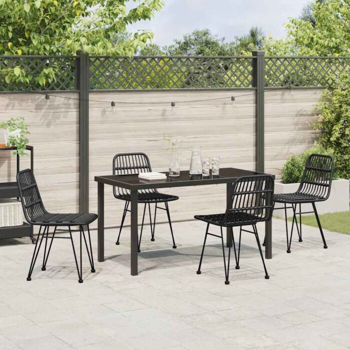 Vidaxl 5 Piece Garden Dining Set Black Poly Rattan