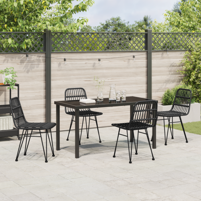Vidaxl 5 Piece Garden Dining Set Black Poly Rattan