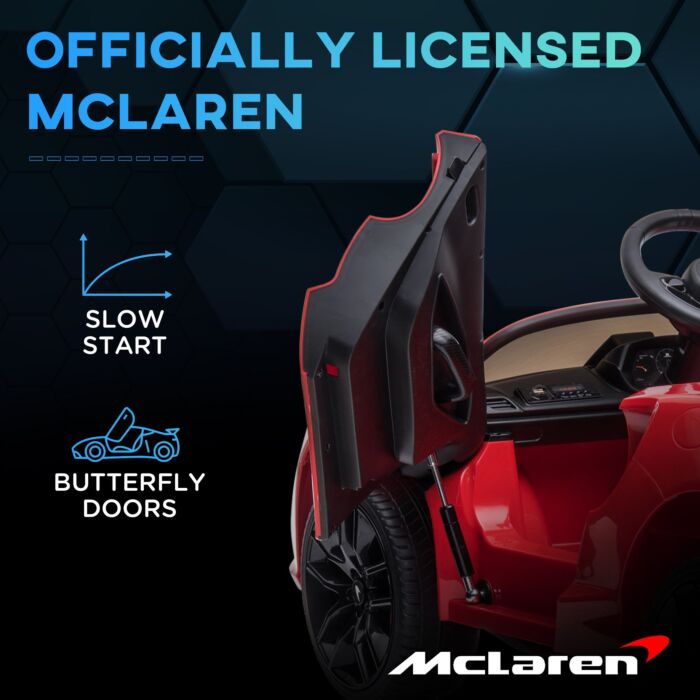 Homcom Mclaren Licensed Kids Electric Ride On Car With Butterfly Doors, 12v Powered Electric Car With Remote Control, Horn, Headlights, Mp3