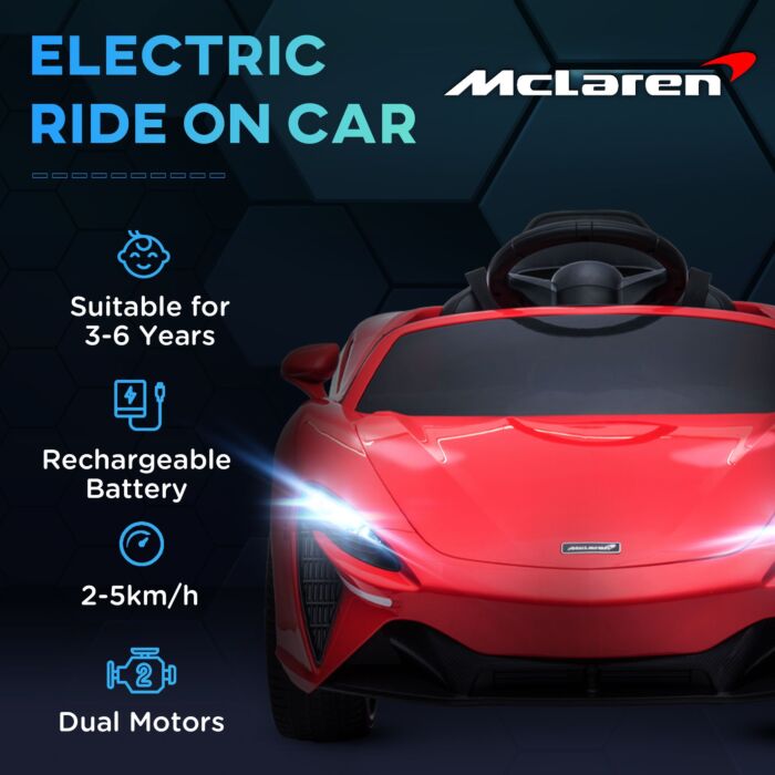 Homcom Mclaren Licensed Kids Electric Ride On Car With Butterfly Doors, 12v Powered Electric Car With Remote Control, Horn, Headlights, Mp3