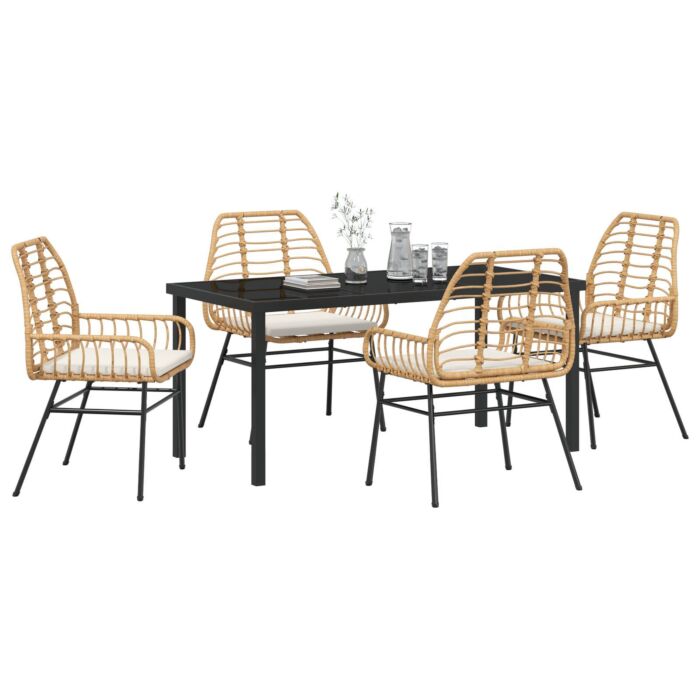 Vidaxl 5 Piece Garden Dining Set With Cushions Brown Poly Rattan