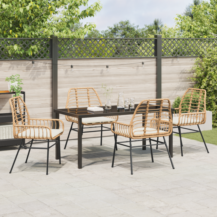 Vidaxl 5 Piece Garden Dining Set With Cushions Brown Poly Rattan