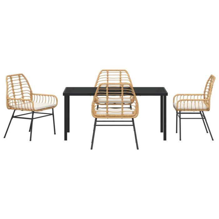 Vidaxl 5 Piece Garden Dining Set With Cushions Brown Poly Rattan