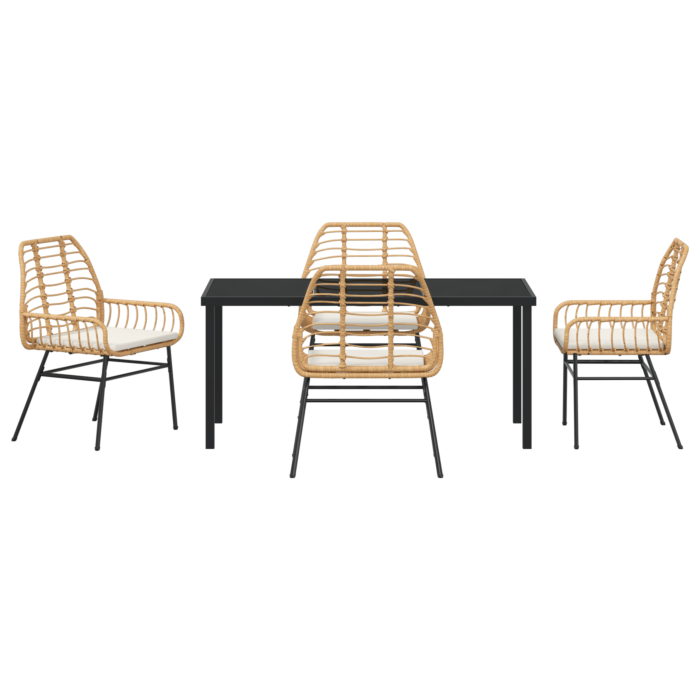 Vidaxl 5 Piece Garden Dining Set With Cushions Brown Poly Rattan