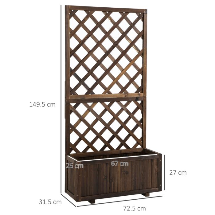 Outsunny Garden Wooden Pine Trough Planter With Topped Trellis Climbing Plants Flower Raised Bed