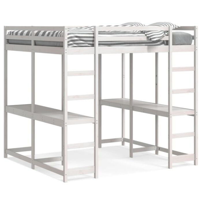 Vidaxl Loft Bed With Desk And Ladder White 140x200 Cm Solid Wood Pine