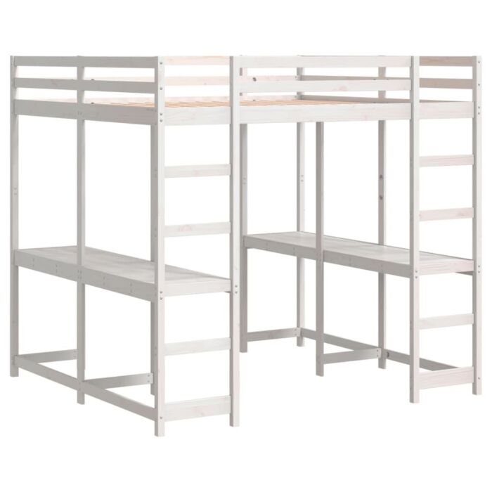 Vidaxl Loft Bed With Desk And Ladder White 140x200 Cm Solid Wood Pine