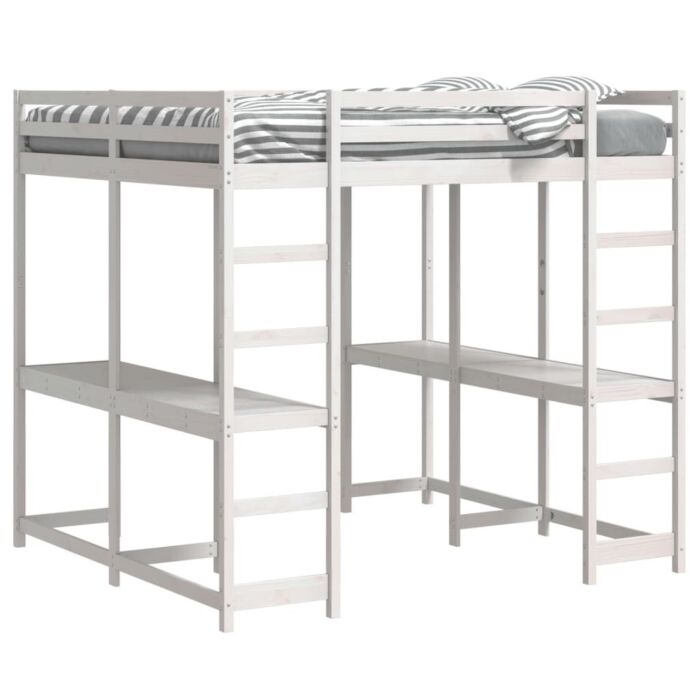 Vidaxl Loft Bed With Desk And Ladder White 140x200 Cm Solid Wood Pine
