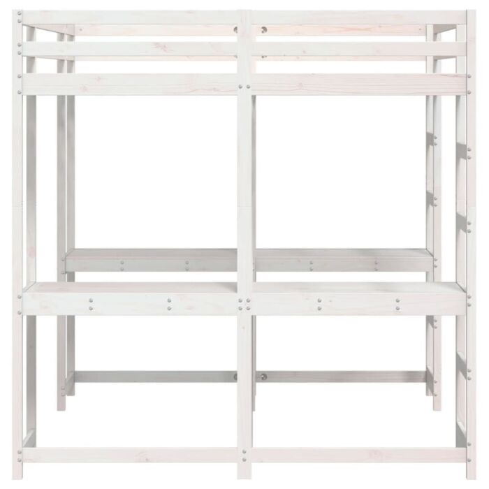 Vidaxl Loft Bed With Desk And Ladder White 140x200 Cm Solid Wood Pine