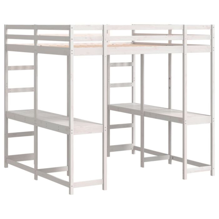 Vidaxl Loft Bed With Desk And Ladder White 140x200 Cm Solid Wood Pine