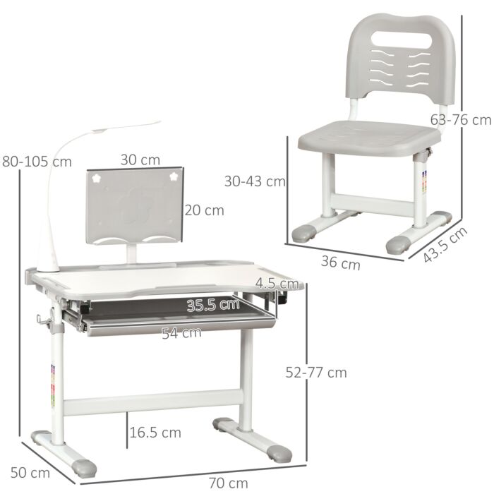 Homcom Kids Table And Chair Set, Activity Desk With Usb Lamp, Storage Drawer For Study, Activities, Arts, Or Crafts, Grey And White