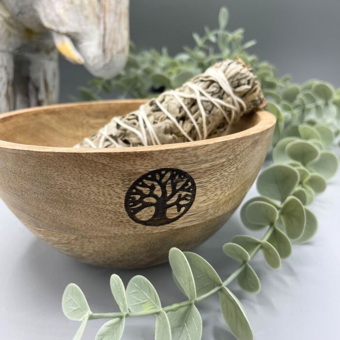 Wooden Smudge And Ritual Offerings Bowl - Tree Of Life - 13x7cm