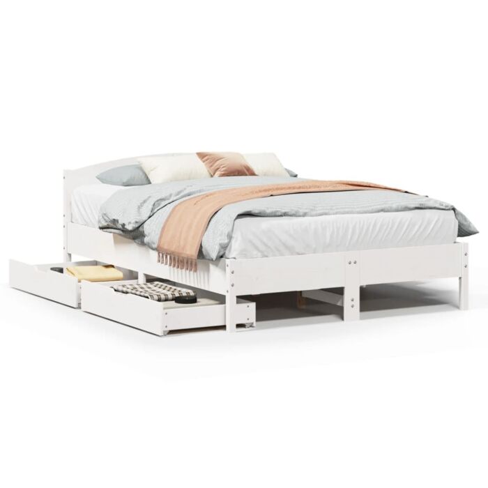 Vidaxl Bed Frame Without Mattress White 135x190 Cm Double Solid Wood Pine