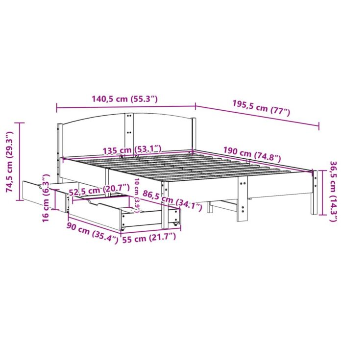 Vidaxl Bed Frame Without Mattress White 135x190 Cm Double Solid Wood Pine