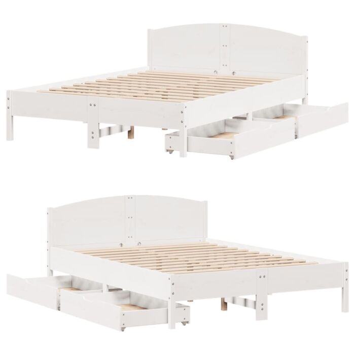 Vidaxl Bed Frame Without Mattress White 135x190 Cm Double Solid Wood Pine