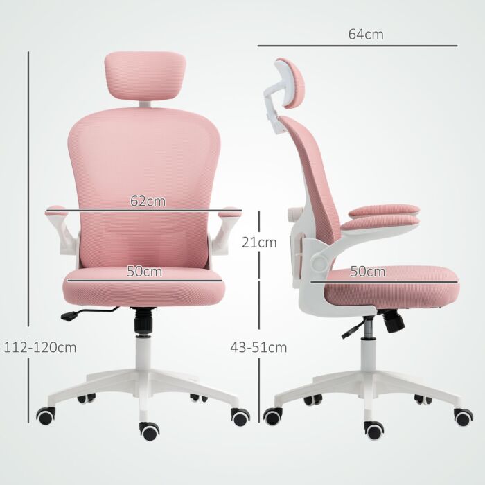 Vinsetto Multi-adjustable Office Chair, With Lumbar Support, Headrest And Mesh Back - Pink