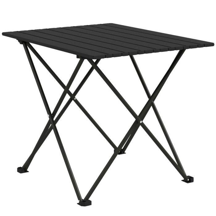 Outsunny Folding Camping Table, Lightweight Metal Picnic Table With Carry Bag, Foldable Table For Outdoor Camping, Picnic, Hiking, Bbq, Fishing, Black