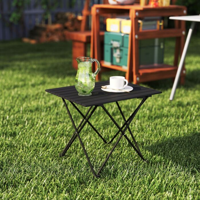 Outsunny Folding Camping Table, Lightweight Metal Picnic Table With Carry Bag, Foldable Table For Outdoor Camping, Picnic, Hiking, Bbq, Fishing, Black