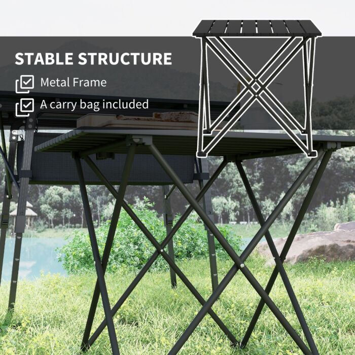 Outsunny Folding Camping Table, Lightweight Metal Picnic Table With Carry Bag, Foldable Table For Outdoor Camping, Picnic, Hiking, Bbq, Fishing, Black