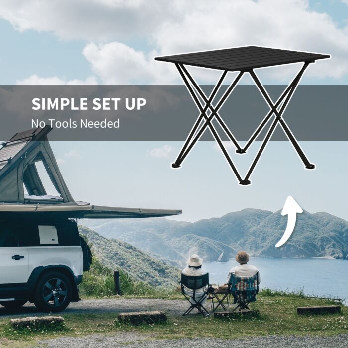 Outsunny Folding Camping Table, Lightweight Metal Picnic Table With Carry Bag, Foldable Table For Outdoor Camping, Picnic, Hiking, Bbq, Fishing, Black