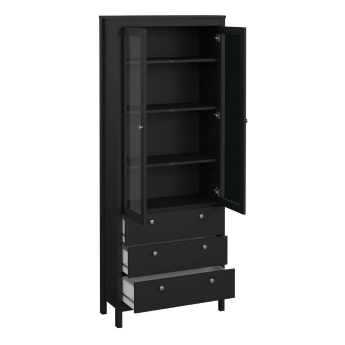 Madrid China Cabinet 2 Doors W/glass + 3 Drawers In Matt Black