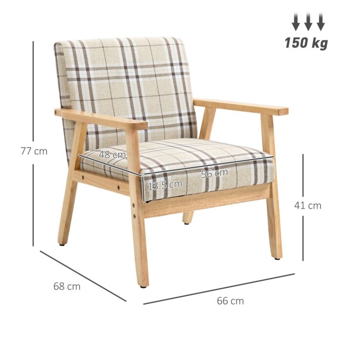 Homcom Modern Accent Chairs With Cushioned Seat, Upholstered Linen-feel Armchair, Living Room Chair With Arms And Wood Legs, Beige