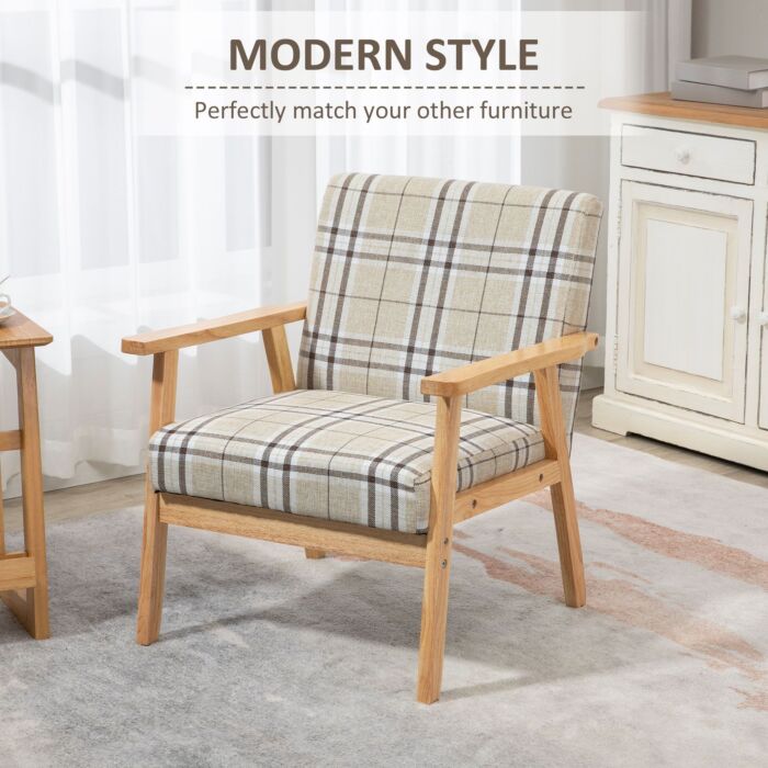 Homcom Modern Accent Chairs With Cushioned Seat, Upholstered Linen-feel Armchair, Living Room Chair With Arms And Wood Legs, Beige