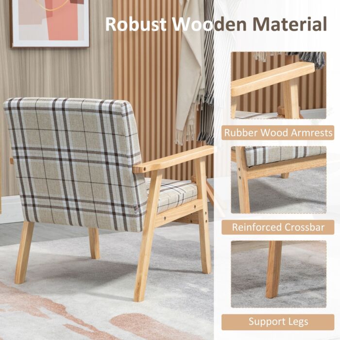 Homcom Modern Accent Chairs With Cushioned Seat, Upholstered Linen-feel Armchair, Living Room Chair With Arms And Wood Legs, Beige