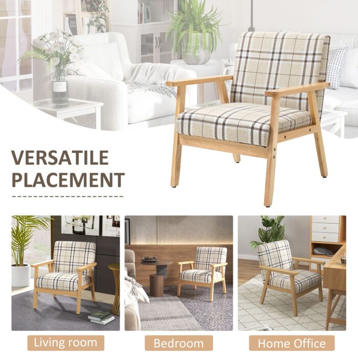 Homcom Modern Accent Chairs With Cushioned Seat, Upholstered Linen-feel Armchair, Living Room Chair With Arms And Wood Legs, Beige