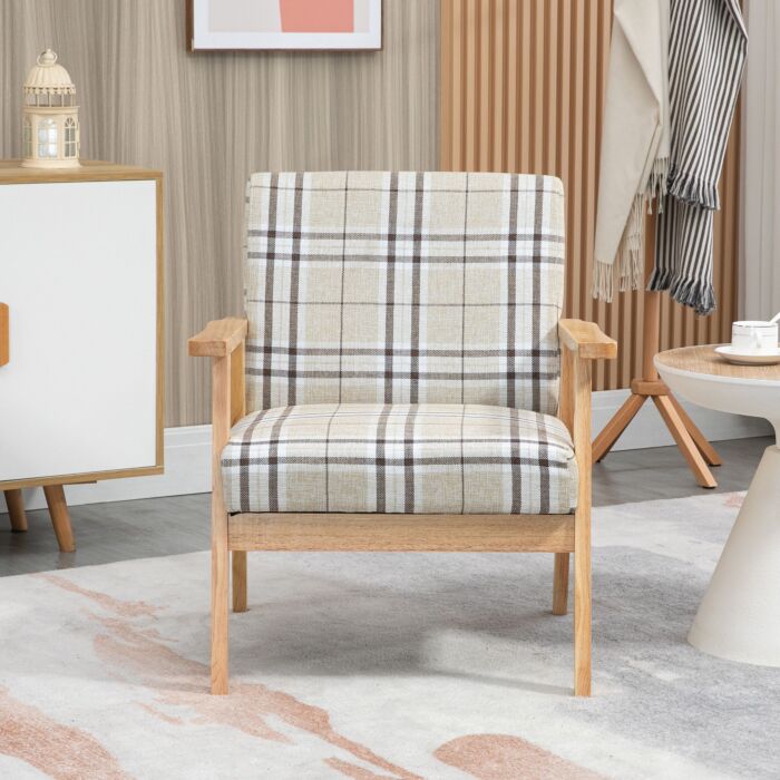 Homcom Modern Accent Chairs With Cushioned Seat, Upholstered Linen-feel Armchair, Living Room Chair With Arms And Wood Legs, Beige