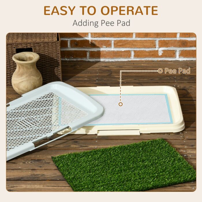 Pawhut Puppy Training Pad Indoor Portable Puppy Pee Pad With Artificial Grass, Grid Panel, Tray, 46.5 X 34cm