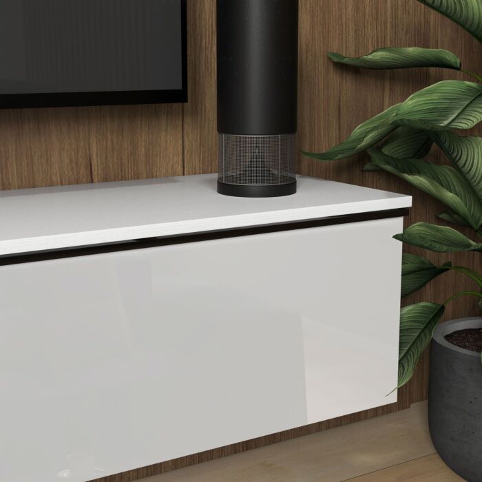 Homcom 160cm High Gloss Floating Tv Unit Stand For Tvs Up To 70", Wall Mounted Tv Cabinet With Storage Cupboards, White