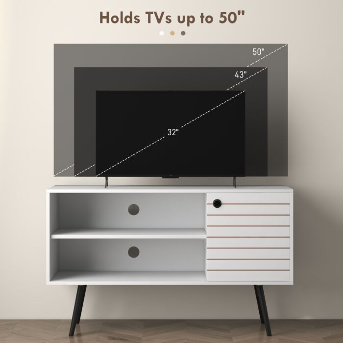 Homcom Tv Stand Cabinet For 50 Inch Tvs, Tv Unit With Open Shelves, Soft-close Door And Cable Holes, Entertainment Unit, White