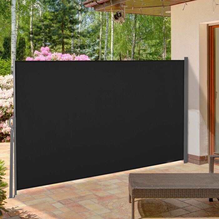 Outsunny Retractable Side Awning Screen Fence Patio Garden Wall Balcony Screening Panel Outdoor Blind Privacy Divider (3x1.6m, Black)