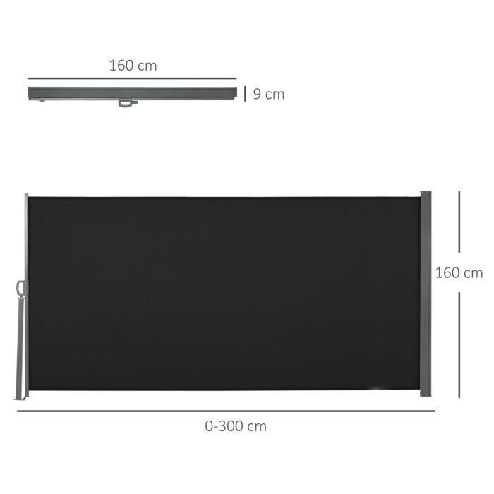 Outsunny Retractable Side Awning Screen Fence Patio Garden Wall Balcony Screening Panel Outdoor Blind Privacy Divider (3x1.6m, Black)