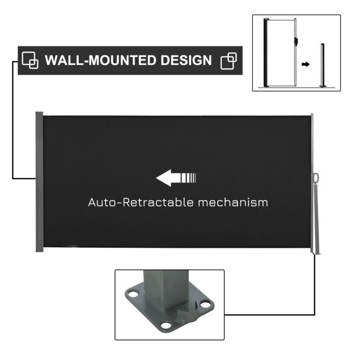 Outsunny Retractable Side Awning Screen Fence Patio Garden Wall Balcony Screening Panel Outdoor Blind Privacy Divider (3x1.6m, Black)