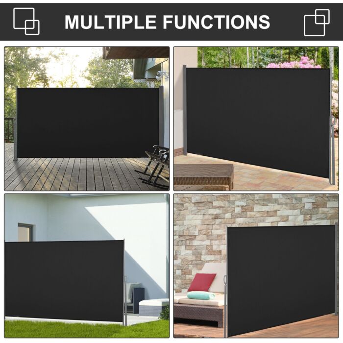 Outsunny Retractable Side Awning Screen Fence Patio Garden Wall Balcony Screening Panel Outdoor Blind Privacy Divider (3x1.6m, Black)