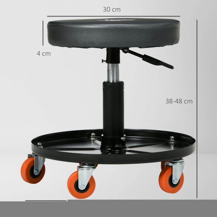 Homcom Workshop Stool With Pneumatic Adjustable Height, Rolling Mechanic Stool With 360 Degree Swivel Padded Seat And Tool Tray