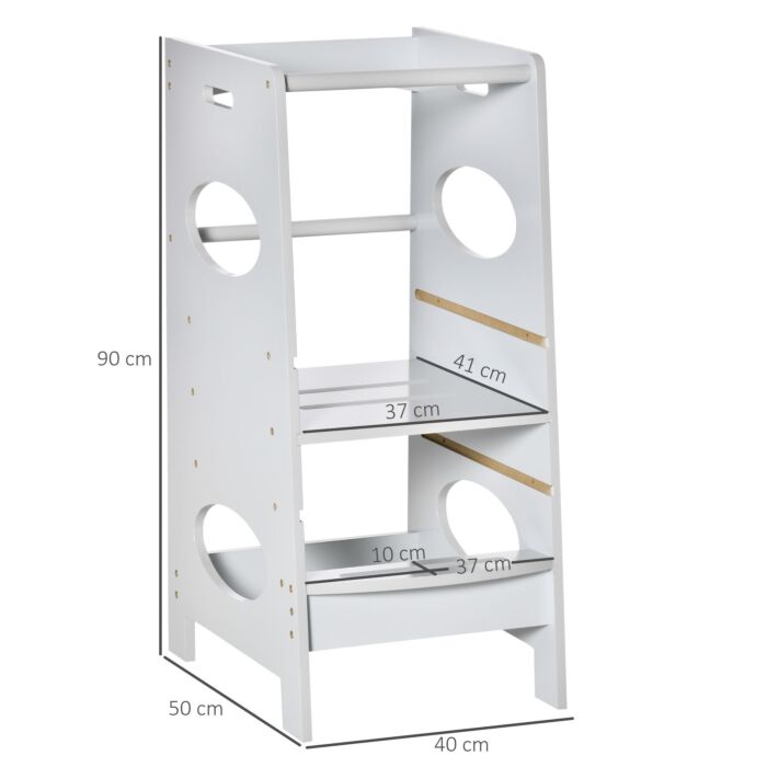 Homcom Toddler Step Stool Kids Adjustable Standing Tower With Safety Rail For Kitchen Counter Grey