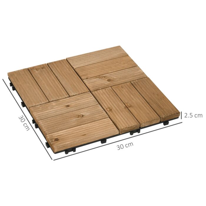 Outsunny 27 Pcs Wooden Interlocking Decking Tiles, Outdoor Flooring Tiles, Balcony Terrace Hot Tub 30 X 30 Cm Per Piece 2.5㎡ Per Pack Brown