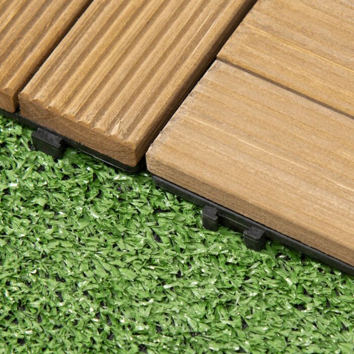 Outsunny 27 Pcs Wooden Interlocking Decking Tiles, Outdoor Flooring Tiles, Balcony Terrace Hot Tub 30 X 30 Cm Per Piece 2.5㎡ Per Pack Brown