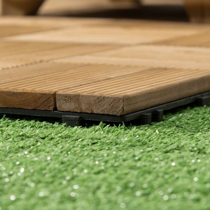 Outsunny 27 Pcs Wooden Interlocking Decking Tiles, Outdoor Flooring Tiles, Balcony Terrace Hot Tub 30 X 30 Cm Per Piece 2.5㎡ Per Pack Brown