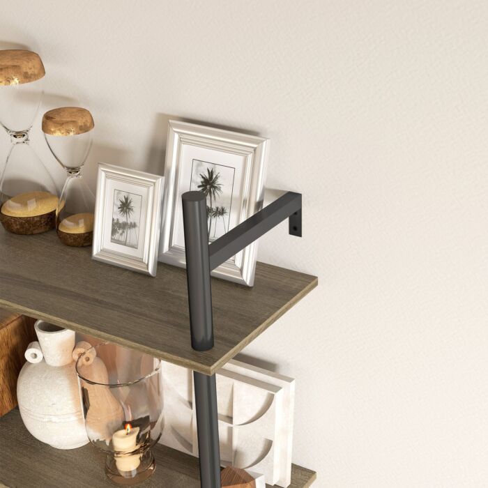 Homcom Wall Mounted Floating Shelves With 4 Hooks, Rustic Wall Shelf Unit For Living Room, Entryway, Grey
