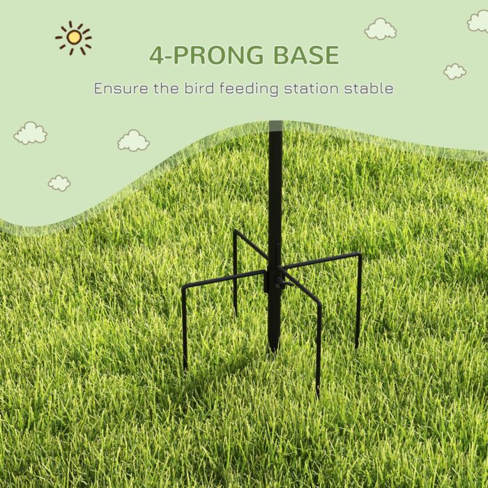 Pawhut Bird Feeding Station Kit, Wild Bird Feeder Pole With 6 Hooks, 4 Hanging Feeders For Peanuts, Seed, Fat Balls, Black