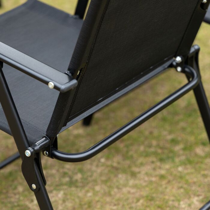 Outsunny 8 Pieces Metal Garden Furniture Set With Parasol And Folding Chairs, Patio Dining Set, 6 Seater Outdoor Table And Chairs With Tempered Glass Top, Black