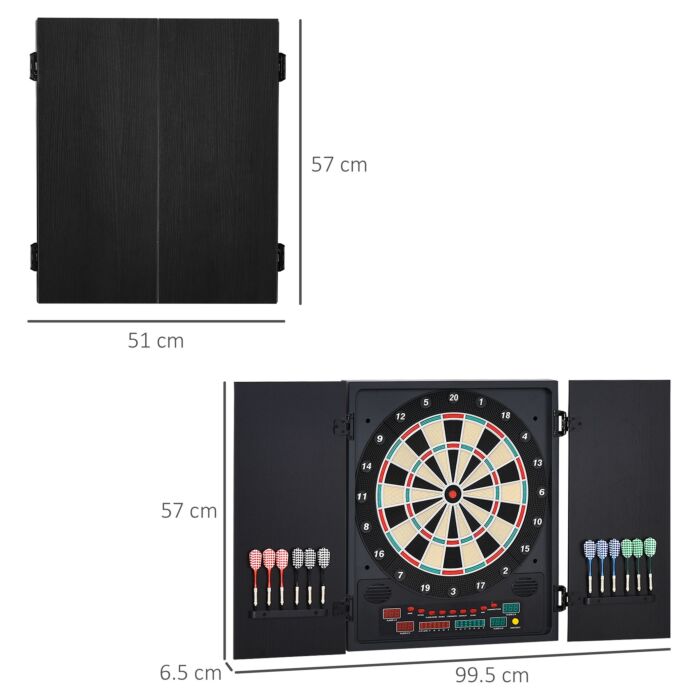 Homcom Electronic Dartboard In Case Led Scoreboard W/ 12 Darts 30 Heads Side Storage Cabinet Classic Game Family Fun Game Black White