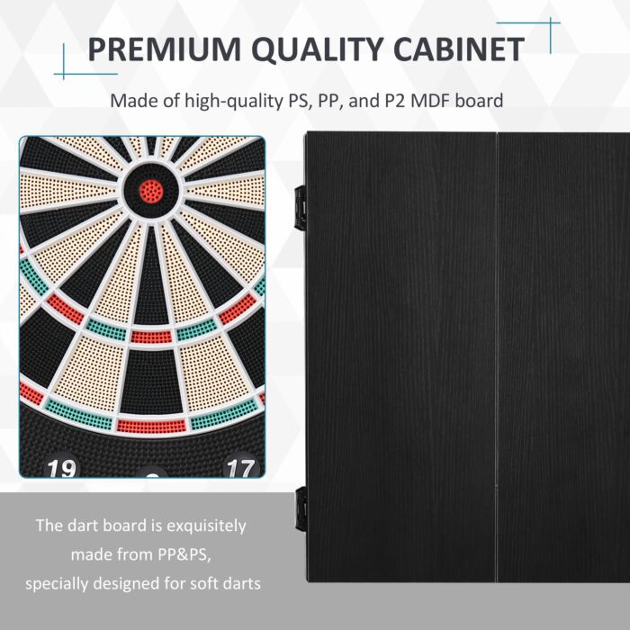 Homcom Electronic Dartboard In Case Led Scoreboard W/ 12 Darts 30 Heads Side Storage Cabinet Classic Game Family Fun Game Black White